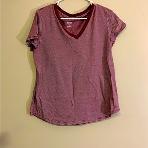 maroon and white striped tee